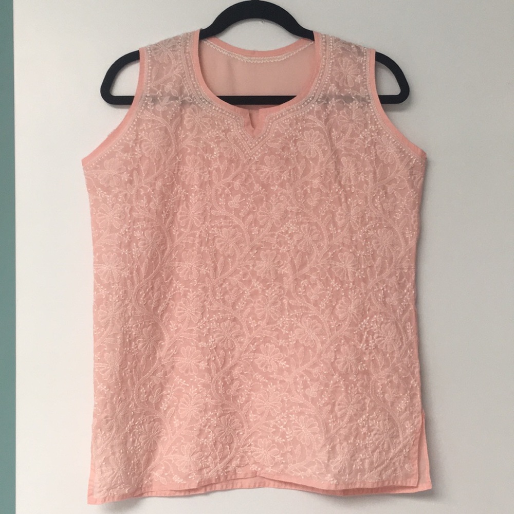Sleeveless Top -( Lucknow Chikan-work) - NWOT